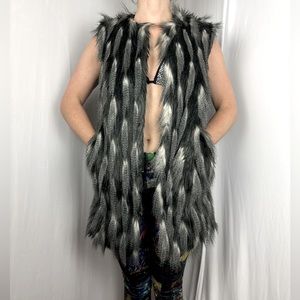 Fur Vest Pockets Top Rave Festival Burning Man Furry Fuzzy Faux unisex vintage